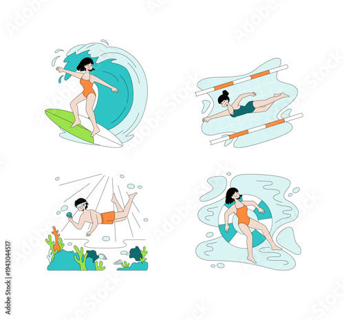 Vector Illustration of Various Water Sport Activities
