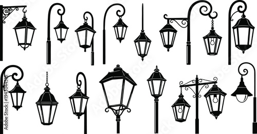 Collection of various street lamp illustrations