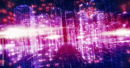 Digital data network flowing from city to planet earth. Technology Related 3D Animation.