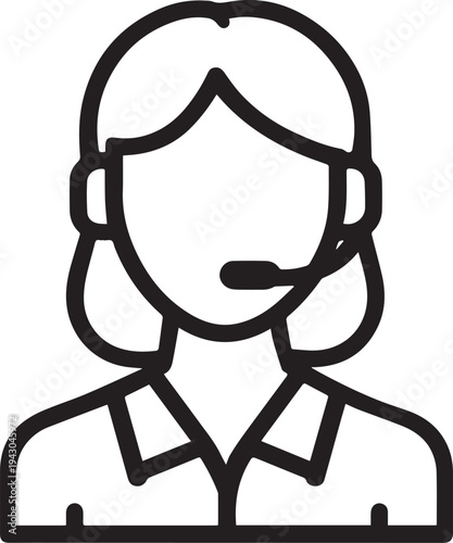 Hand Drawn Female Customer Service Agent Black and White Avatar Illustration in Minimal Line Art Style Design