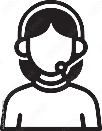 Hand Drawn Female Customer Service Agent Black and White Avatar Illustration in Minimal Line Art Style Design