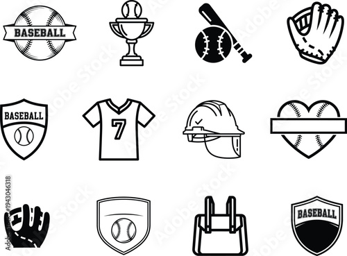 Baseball sport icons and logos with equipment and accessories  baseball