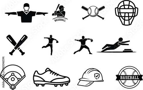 Baseball sports icons and equipment illustrations