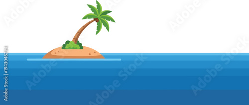 Tropical island with palm tree in serene ocean waters for travel advertising