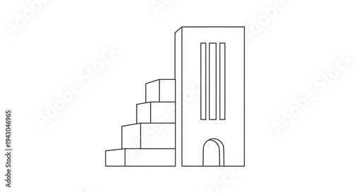 Minimalist Bell Tower and Steps Vector Illustration, Architectural Landmark Graphic, Clean Design Element for Modern Projects