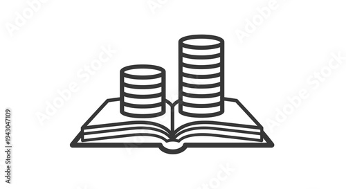 Open Book with Stacked Coins Vector Illustration for Financial Education and Investment Concepts
