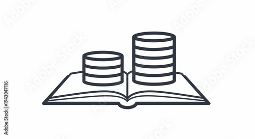 Open Book with Stacked Coins Icon Vector Illustration for Financial Education and Investment Growth Concepts