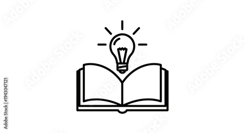 Open Book with Glowing Light Bulb Idea Icon, Vector Illustration of Knowledge and Innovation Concept, Symbolizing Learning and Creativity for Educational or Business Use