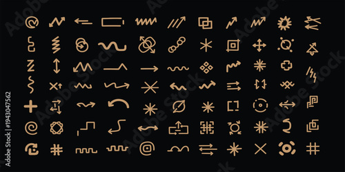 Collection of various symbols and glyphs on black background