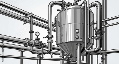 Industrial Tank with Pipes and Valves.