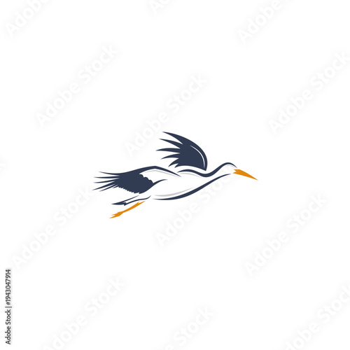  Stork brings icon silhouette. Vector logo of a stork in flight. Illustration side view, suitable for your design need, logo, illustration, animation, etc.