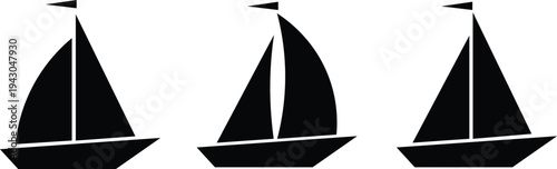Sailboat icon set representing sailing boat, sea travel transportation, marine tourism adventure and ocean navigation concept vector illustration