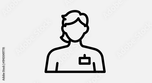 Person Icon with Badge Vector Illustration, Minimalist Style, Representing Employee or Staff Member in Business Context