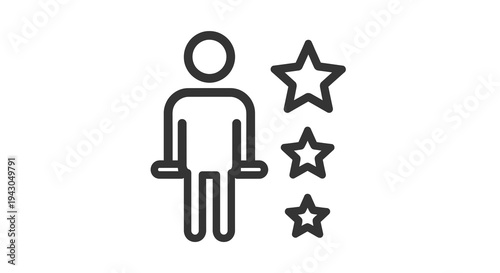 Person Icon with Stars Rating Vector Illustration, User Feedback and Quality Assessment Concept, Minimalist Graphic Design for Web and App UI
