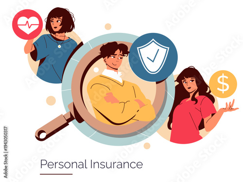 Personal Insurance Vector Illustration with People