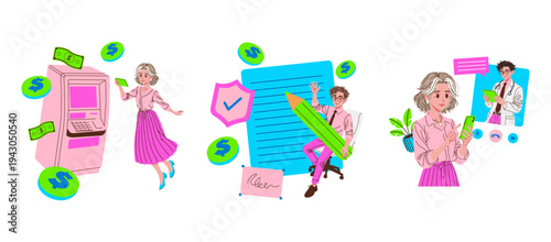 Financial Transactions and Communication Vector Illustration