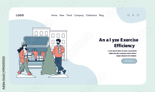 Couple Packing Christmas Gifts into Car Trunk Illustration