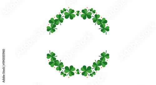 Saint Patrick's Day frame with a green clover wreath on a white background, featuring a festive decoration for celebration banners and patterns