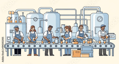 Industrial Workers on Production Line.