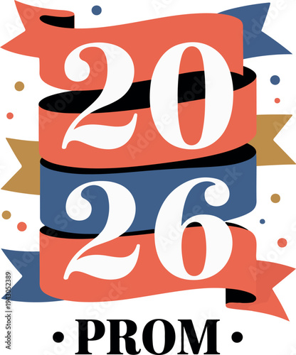 2026 Prom ribbon banner with confetti celebration