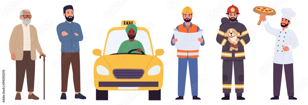 Fototapeta premium Diverse people character set of different occupations and social groups in flat vector style 