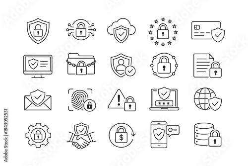 Comprehensive collection of cybersecurity and data protection icons