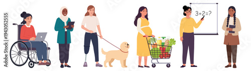 Diverse people character set of different occupations and social groups in flat vector style
