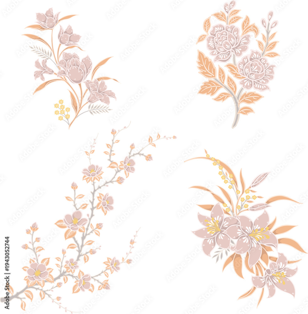 Fototapeta premium Vintage Stylized Floral Design Elements Collection