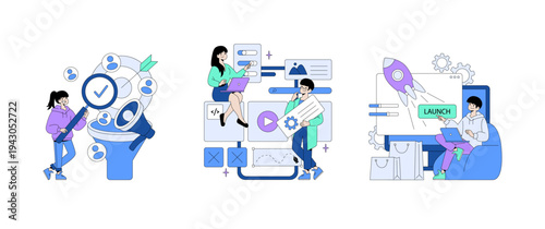 Team Collaborating on Digital Marketing Strategy Vector