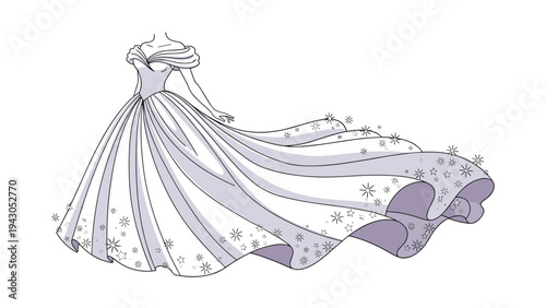 Exquisite elegant ball gown wedding dress with a voluminous skirt, flowing train, and delicate sparkling accents, symbolizing beauty and celebration.