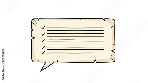 Vintage-style speech bubble shaped like an old parchment scroll, featuring a neatly organized checklist, symbolizing planning, communication, or to-do lists.