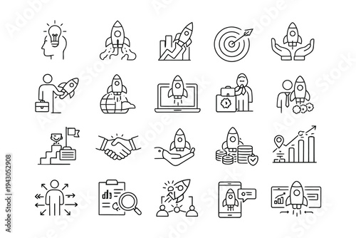 Illustrations of innovation, entrepreneurship, and business growth concepts