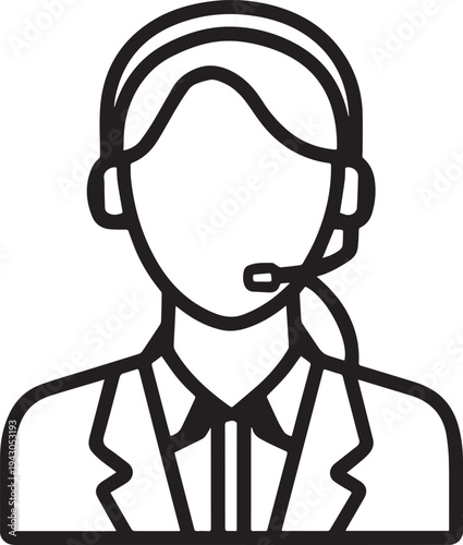 Hand Drawn Female Customer Service Agent Black and White Avatar Illustration in Minimal Line Art Style Design