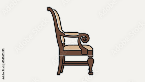 Elegant wooden chair illustration isolated on white background for design