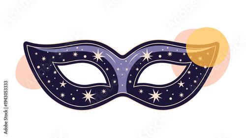 Mysterious blue carnival or masquerade mask adorned with sparkling stars and stylized horns, set against an abstract colorful background, symbolizing festivity and fantasy.