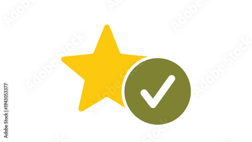 Bright yellow star icon paired with a green checkmark circle, indicating a favorite item, verified status, or positive review and quality.