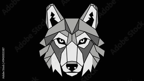 Geometric wolf head illustration minimalist design on black background