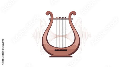 Elegant harp or lyre musical instrument, depicted with gentle sound waves emanating from its strings, drawn in a classic artistic sketch style.
