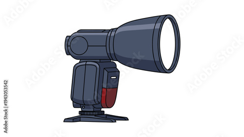 Detailed camera flash unit securely attached to a hot shoe, designed for professional photography, symbolizing lighting, exposure, and creative visuals.