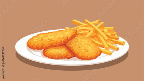 Delicious plate of crispy golden chicken nuggets and classic french fries, symbolizing popular fast food, comfort meal, and casual dining.