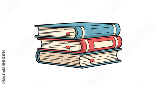 Stack of three colorful books with bookmarks, representing education, learning, and knowledge, perfect for academic, study, and library themes.