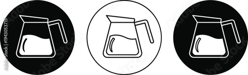 Modern Glass Water Carafe and Juice Pitcher Vector Icon Set in Circular Frames for Beverage Service and Kitchen Interior DesignModern Glass Water Carafe and Juice Pitcher Vector Icon Set in Circular F