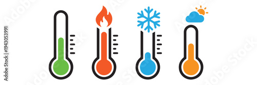 set collection thermometer icons. set Temperature thermometer icons.