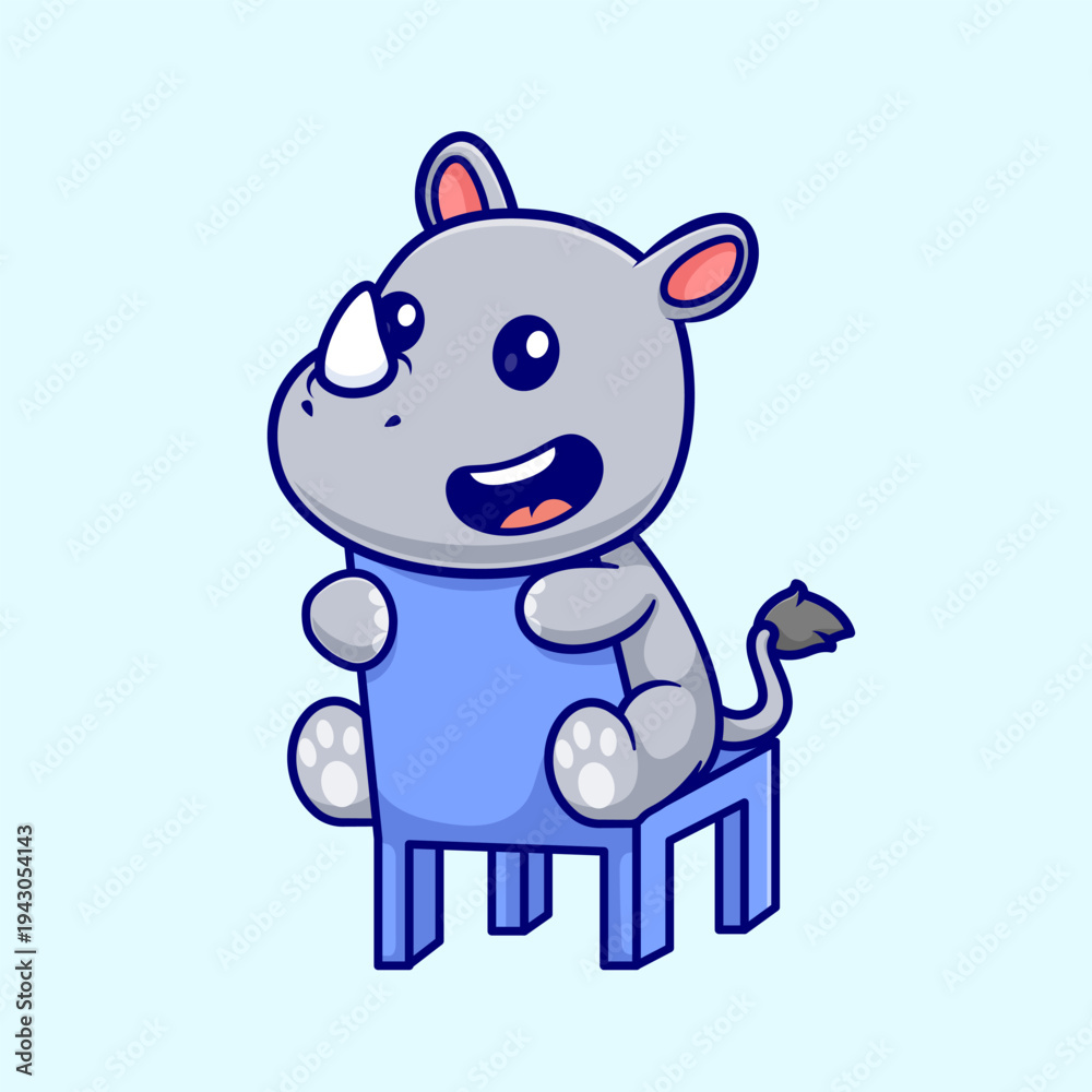 Fototapeta premium Cute Rhino Sitting on Chair Cartoon