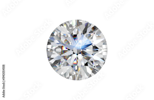 3D Render of a Brilliant Round Shaped Diamond Isolated on Transparent Background