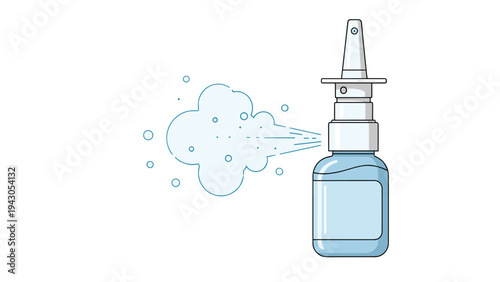 Nasal spray bottle emitting a fine mist, illustrating relief from allergies, colds, or sinus congestion, and essential health care products.