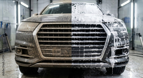 Before and After Car Wash Service: Dirty SUV Getting Cleaned