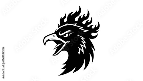 Dramatic black and white dragon head illustration on a dark background