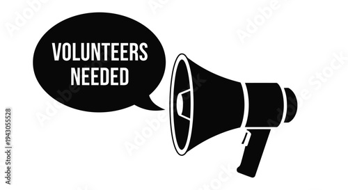 Volunteers needed announcement with a megaphone in a simple black and white design