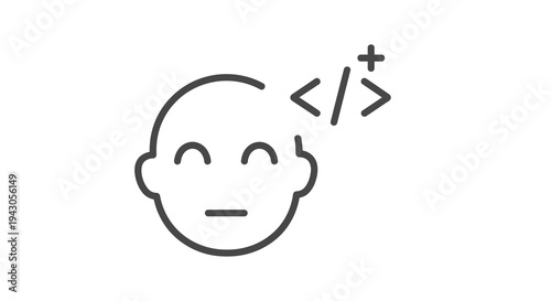 Person with Coding Symbol and Plus Sign Icon, Minimalist Line Art, Concept of Learning Programming and Development